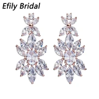 efily fashion cubic zirconia flower earrings for women accessories rose gold color bridal wedding earring party jewelry gifts