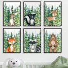 Картина с изображением кролика лисы, медведя, оленя, енота, леса, животных, на холсте, скандинавские постеры и принты, настенные фотографии, декор для детской комнаты