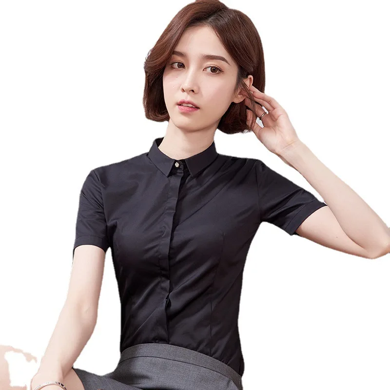 

2021 Summer Korean style Short Sleeve Professional Formal Wear White Shirt Slim Simple Fashion Top Women