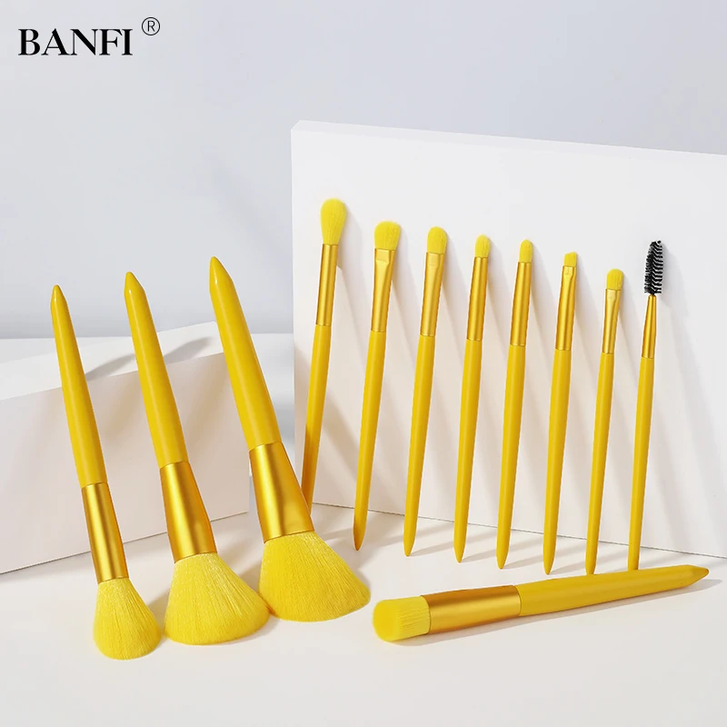 

BANFI 12pcs Color Yellow Set 8 Color Makeup Brush Tool Set Eye Shadow Foundation Powder Eyelash Concealer Blush Cosmetics Sets