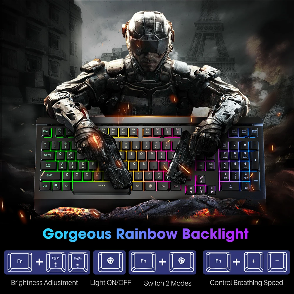 Игровая клавиатура VicTsing PC149 механическая Проводная USB 104 клавиши RGB с подсветкой