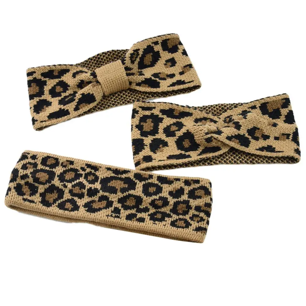 1 шт. Женская повязка на голову с леопардовым принтом вязаная эластичная лента