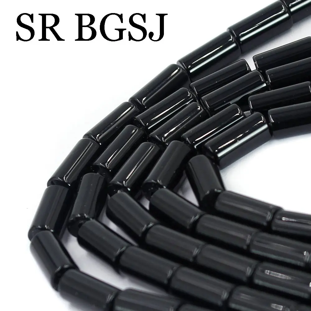 6x16 мм горячая Распродажа трубка Форма черный Агат Драгоценные Камни Натуральный