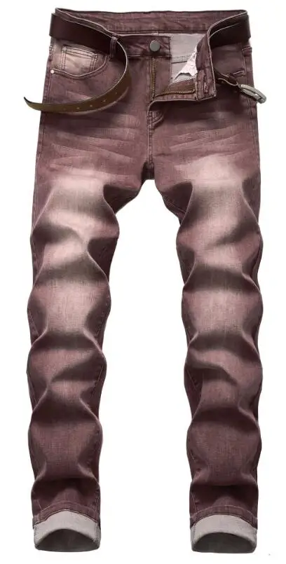 Мужские джинсы со складками коричневые облегающие эластичные брюки из денима