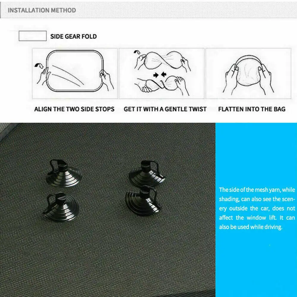 

4PCS Car Side Window Screen Sun Shade Mesh Cover Windshield Sunshade Visor Car Side Window Screen Sun Shade Mesh Cover