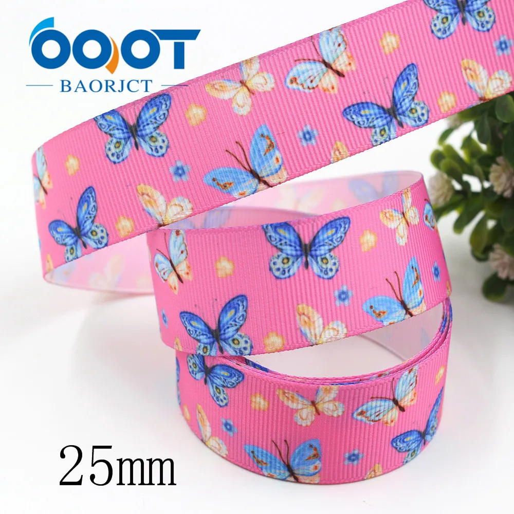 OOOT BAORJCT I-191128-2628, 25 мм 10 ярдов мультфильм бабочка ленты с цветами, DIY волос Лук Свадебный фестиваль вечерние украшения дома