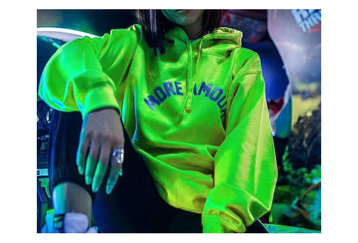 Jocoo Jolee Женская мода неоновые зеленые толстовки Осенние с буквенным принтом Harajuku Светоотражающие толстовки негабаритные Свободные толстовки