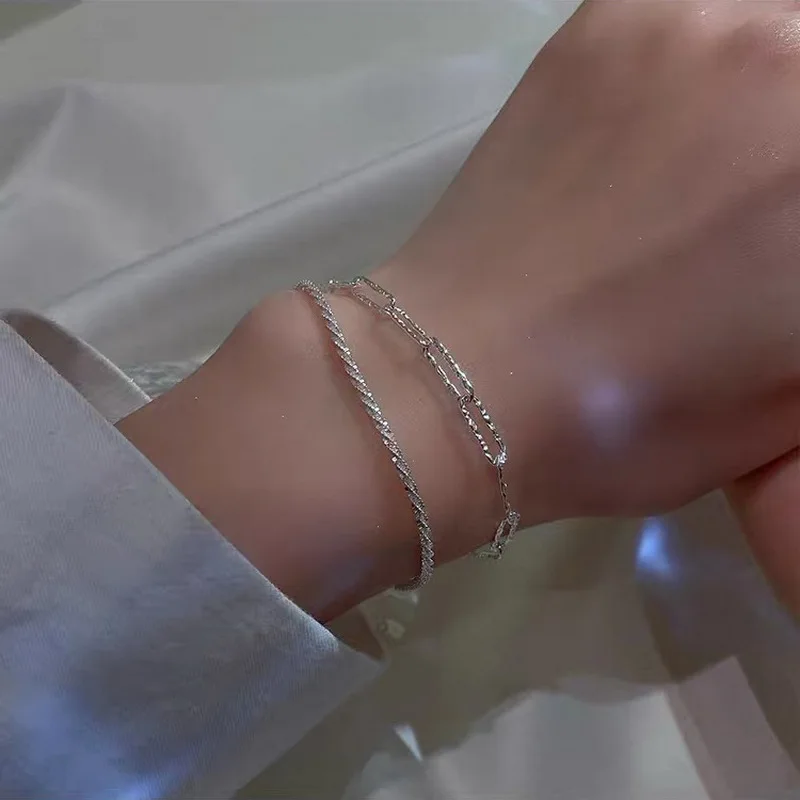 

New Fashion Silver Color Shiny Charm Bracelets Simple Geometric Chain Bracelet For Women 2021 Trendy pulseras mujer Kpop Jewelry