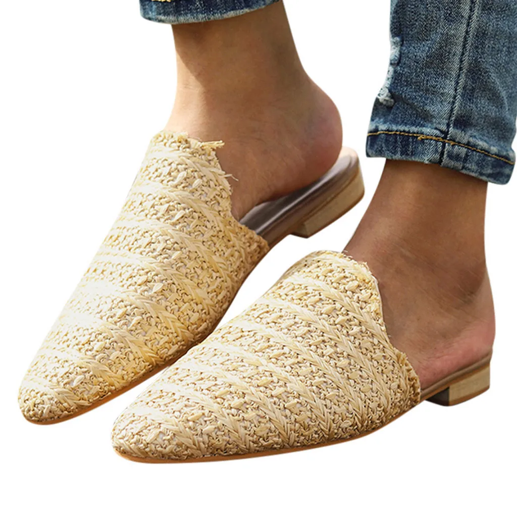 2019 сезон весна лето туфли без задника женские шлепанцы плетеные Вьетнамки с