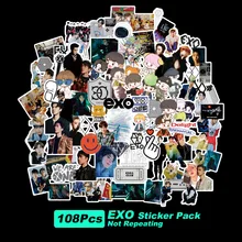 108PCS/Lot KPOP EXO Adhensive Stickers for Luggage Skateboard Phone Laptop Bicycle Wall Guitar Stickers DIY Scrapbooking