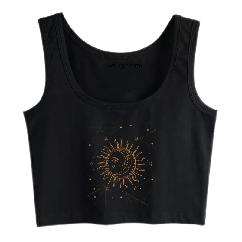 

Lasting Charm Women Dark Academia Cottagecore Sun Moon Harajuku Crop Top