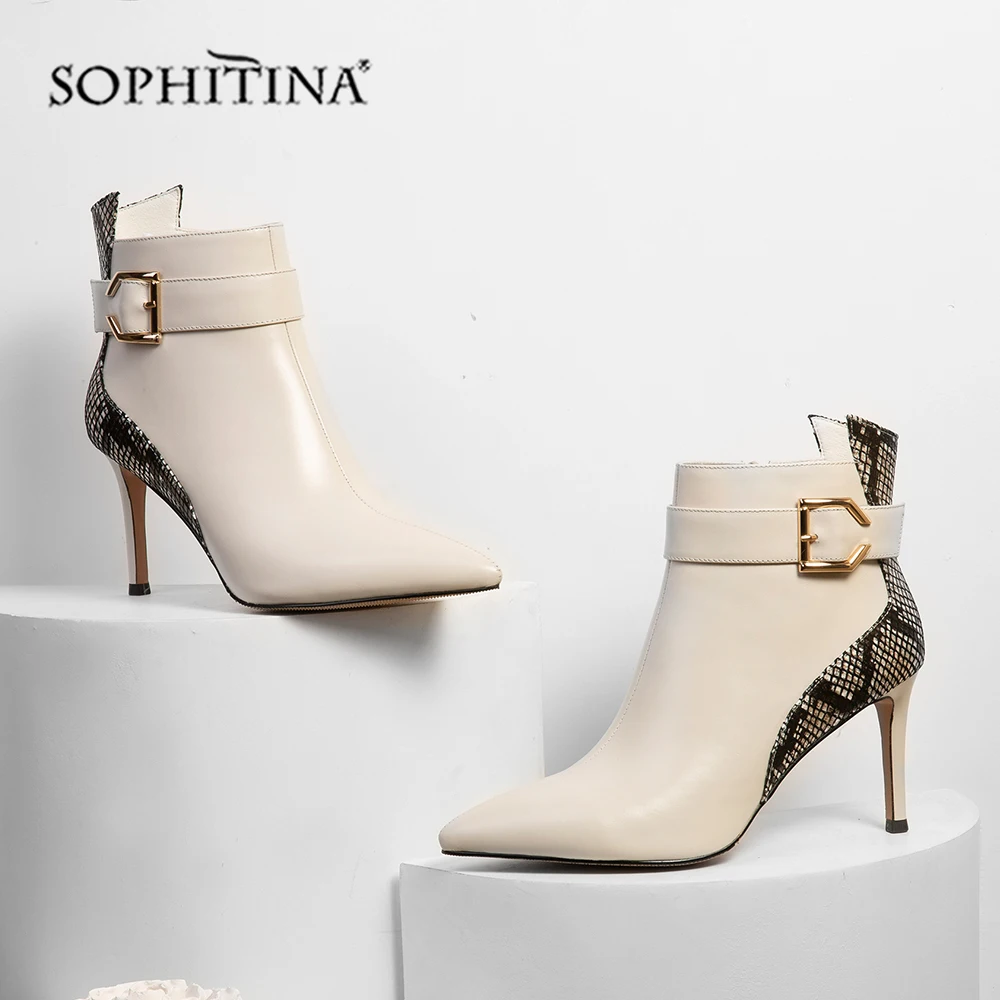 

Женские ботинки на высоком тонком каблуке SOPHITINA, натуральная кожа, заостренный носок, пикантные полусапожки, особый дизайн, PO290
