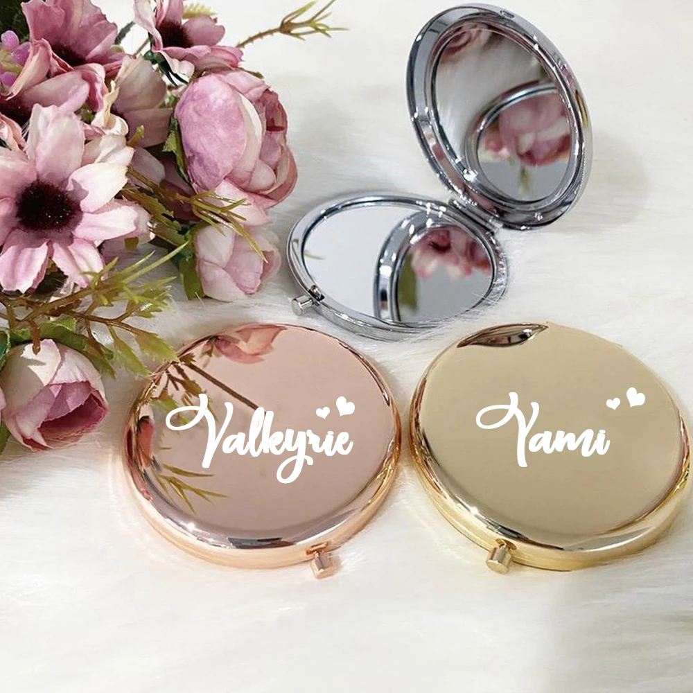 

Compact Makeup Mirror Cosmetic Round Bridesmaid Wedding Guest Gifts Einfache Metall Spiegel Doppelseitigen Klapp Make-Up Mirror
