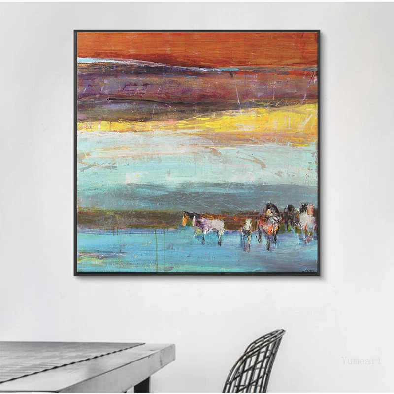 

Impressionist Modern Abstract Art Oil Painting Running Horse Poster Printing Mural Canvas Oil Painting Living Room Home Decor