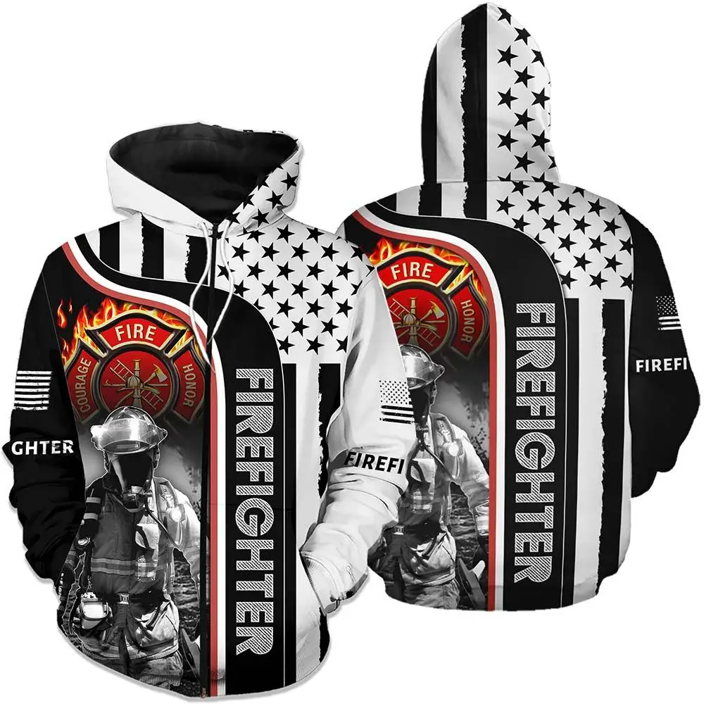 

CLOOCL Firefighter Hoodie 3D Graphic Firemen Pullover Striped Splicing Pocket Sweatshirt Fashion Casual Harajuku Men Clothing