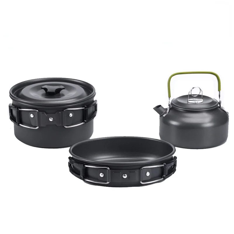 

Outdoor Camping Essential Supplies High-Quality Tea Pot Set Pot 2-3 People Portable Camping Pot Set Three-Piece Kettle
