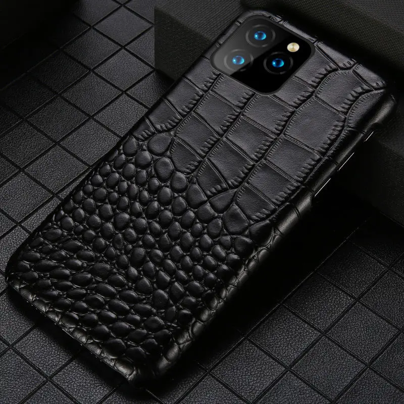 black Чехол из натуральной кожи для телефона Apple iPhone 11 11 Pro 11 Pro Max X XS XSMax XR 7 8 plus 5 5S se 6 6S Plus крокодиловая кожа - Цвет: black