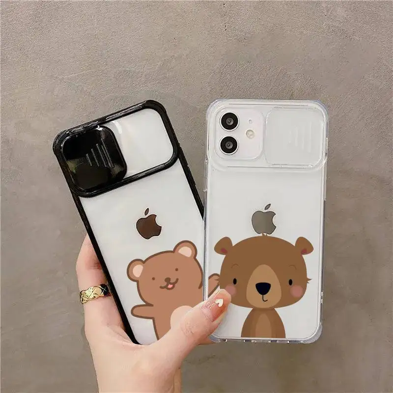 

Cartoon Bear Phone Case For iPhone 7 8 11 12 X XS XR MINI Pro Max Plus Slide Camera Lens Protection