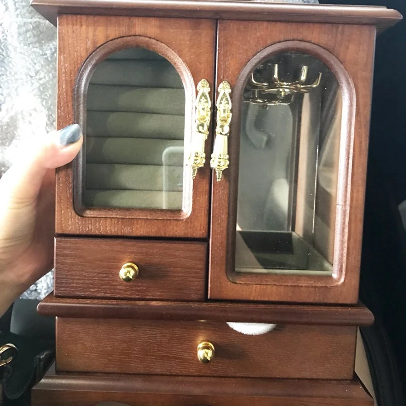 

Vintage Wooden Retro Jewelry Box Necklace Ring Earring Container Pure Color Creative Storage Box