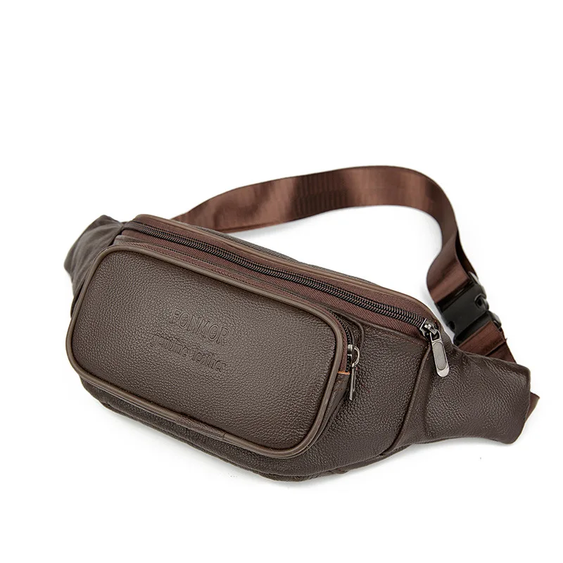 

Top Leather Waist Packs Men's Chest Bags Adjustable Belt Phone Pouch For Travel Outdoor Male Zipper Fanny Pack Crossbody Bum Bag