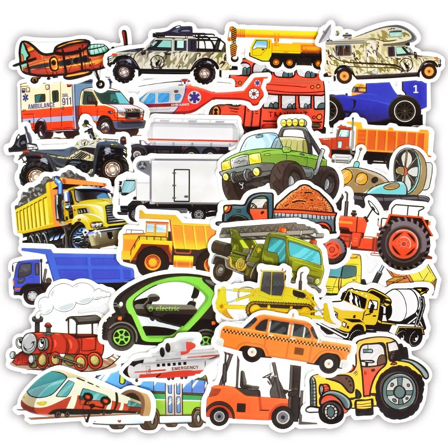 Pegatinas de ingenier&iacute;a para coche y cami&oacute;n para ni&ntilde;os, adhesivos bonitos de 50 uds, para viaje, Maleta, carrito, port&aacute;til, monopat&iacute;n-1