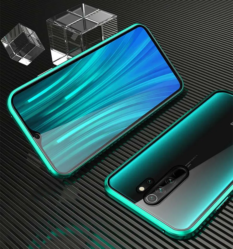 Green Case Двухсторонний Магнитный чехол 360 с полной защитой для Redmi Note 8 Pro чехол на для ксиоми редми нот 8 закаленное стекло задняя крышка чехол для редми ноут 8 нот 7 про для Xiaomi Note 8 Redmi Note 7 Чехол - Цвет: Green Case