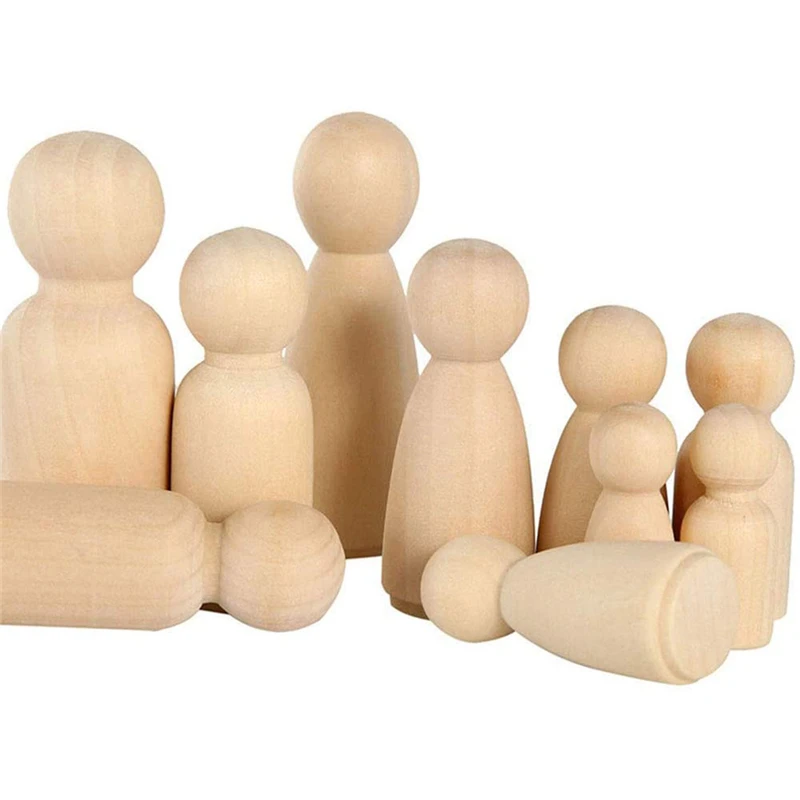 

50Pcs Unfinished Wooden Peg Dolls 35/43/55/65mm Wooden Tiny Doll Bodies People Decorations for Kids Art and Creative DIY Craft