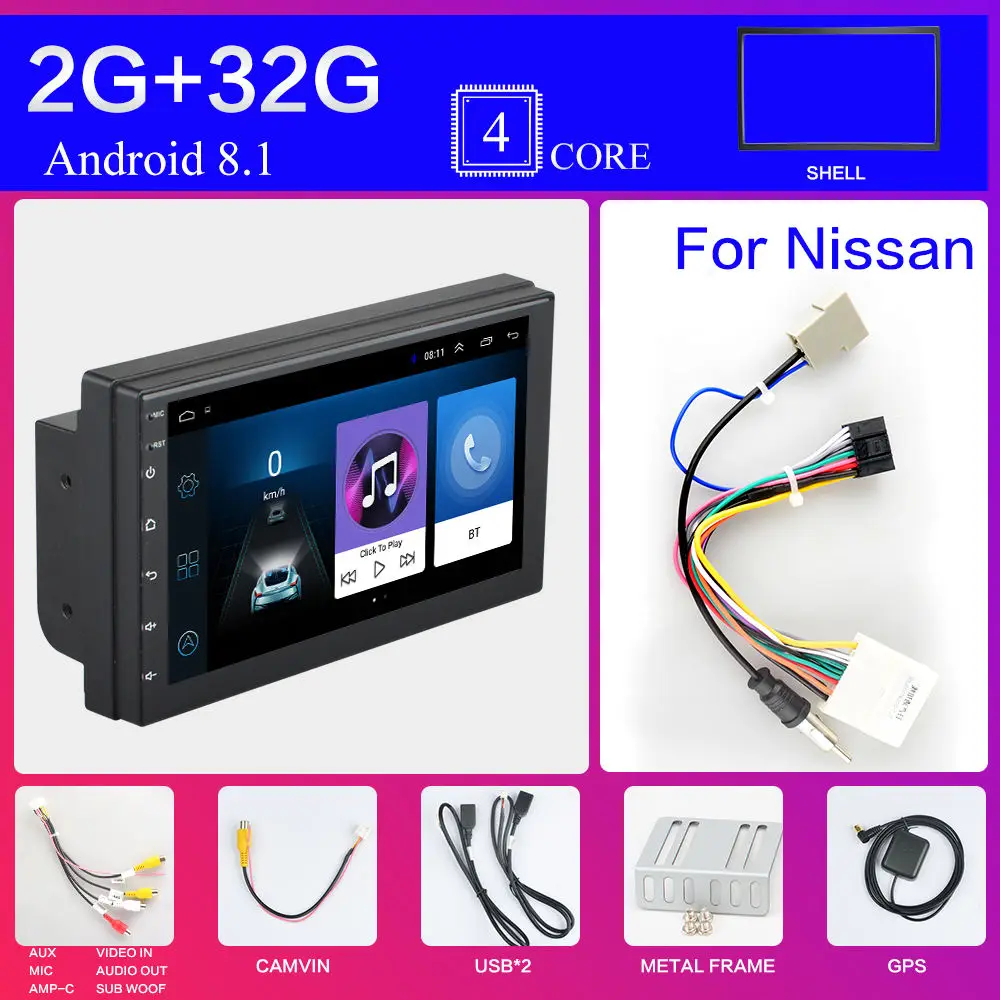 Оранжевый 2 Din Android 8,1 Автомагнитола стерео без DVD " 1024*600 Универсальный Автомобильный плеер gps навигация Wifi Bluetooth USB Радио аудио плеер - Цвет: Оранжевый