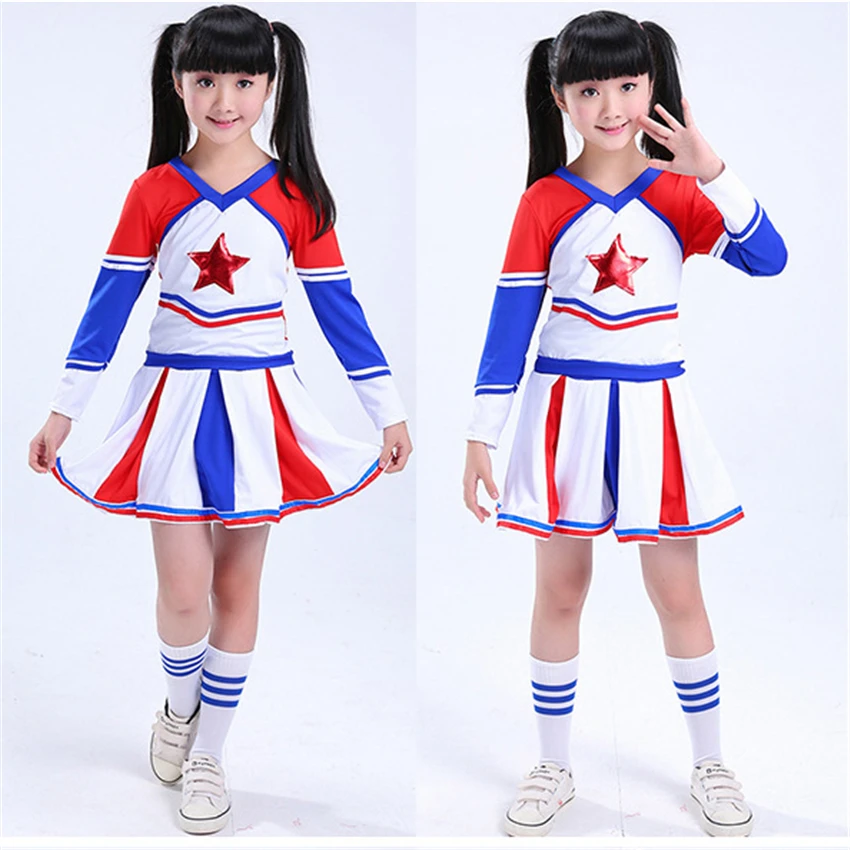 Boy Gril Student Cheerleader Teenagers School Uniform Skirt Kid Dance Costume Gymnastics Children Performance Clothing 110-160CM