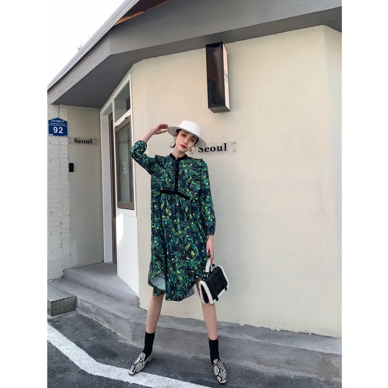 

Yellow-Green Asymmetrical 2021 Women's Dress Party Chic Loose And Comfortable Hemline Business Party Pleated Skirts 8700#