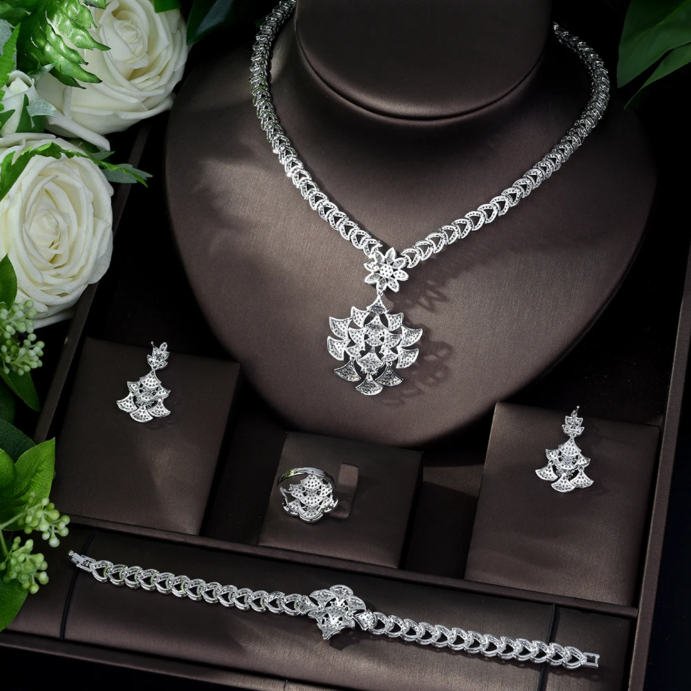 HIBRIDE высококачественный кубический цирконий для невесты комплект ювелирных