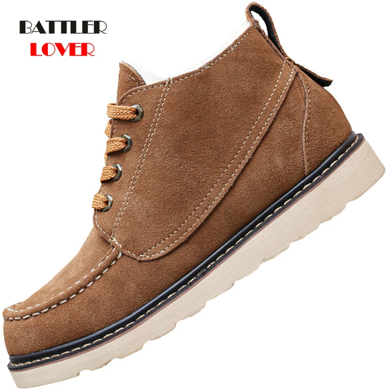 

Men's Snow Boots Winter Sheepskin Keep Warm Short Botas British Motorcycle Ankel Footwear Non-slip Male Casual Wool Lining Shoes