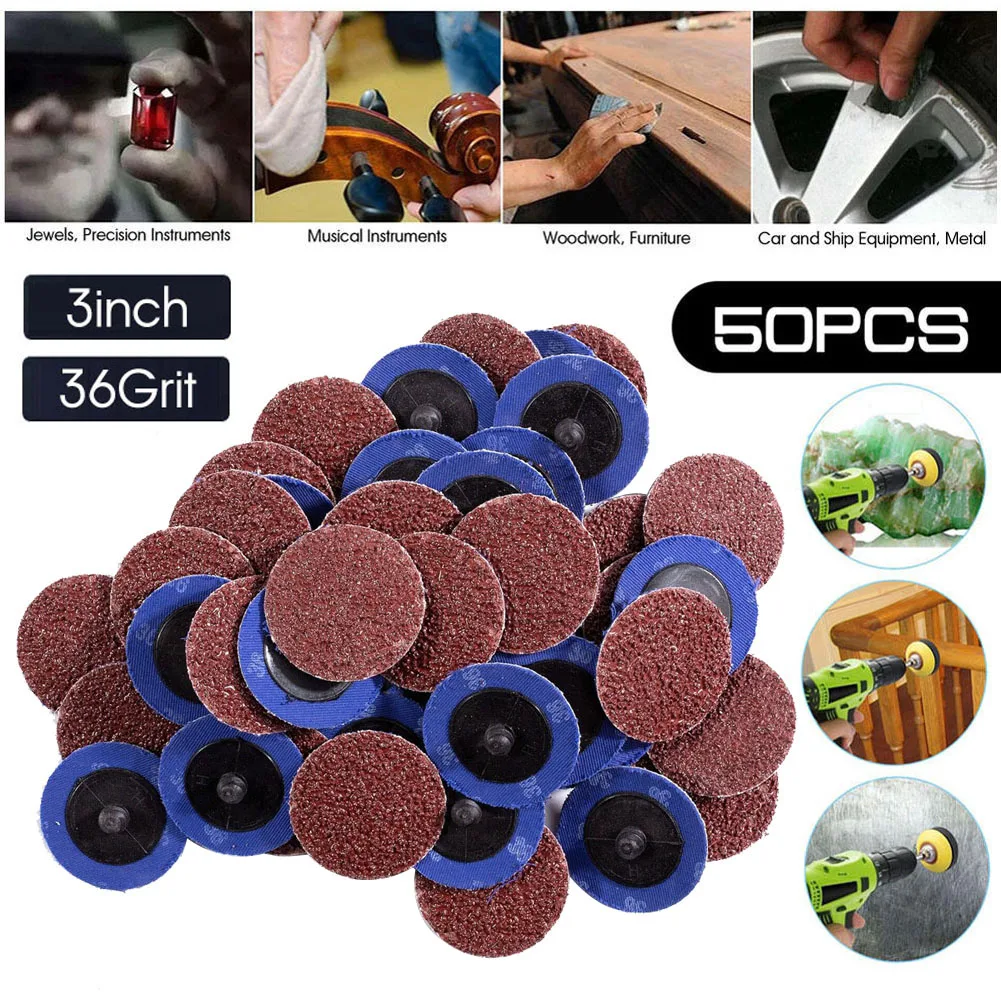 

50 Pcs 3inch / 75mm Aluminum Oxide Sanding Disc 36 Grit R Type Roll Lock Discs For Sanding Polishing Maximum Rpm 20,000