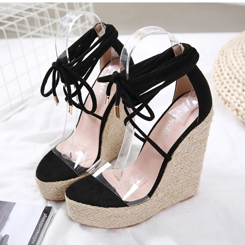 2019 летние женские прозрачные босоножки на высоком каблуке 15 см танкетке с