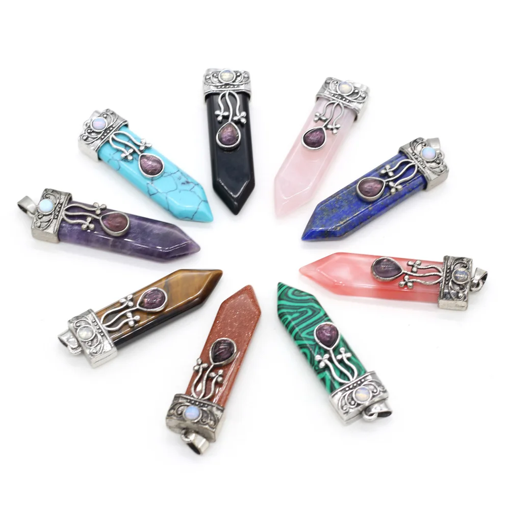 

Natural Stone Pendants Sword Shape Crystal Agates Amethysts Turquoises Stone Charms for Jewelry Making Women Necklace Bracelet