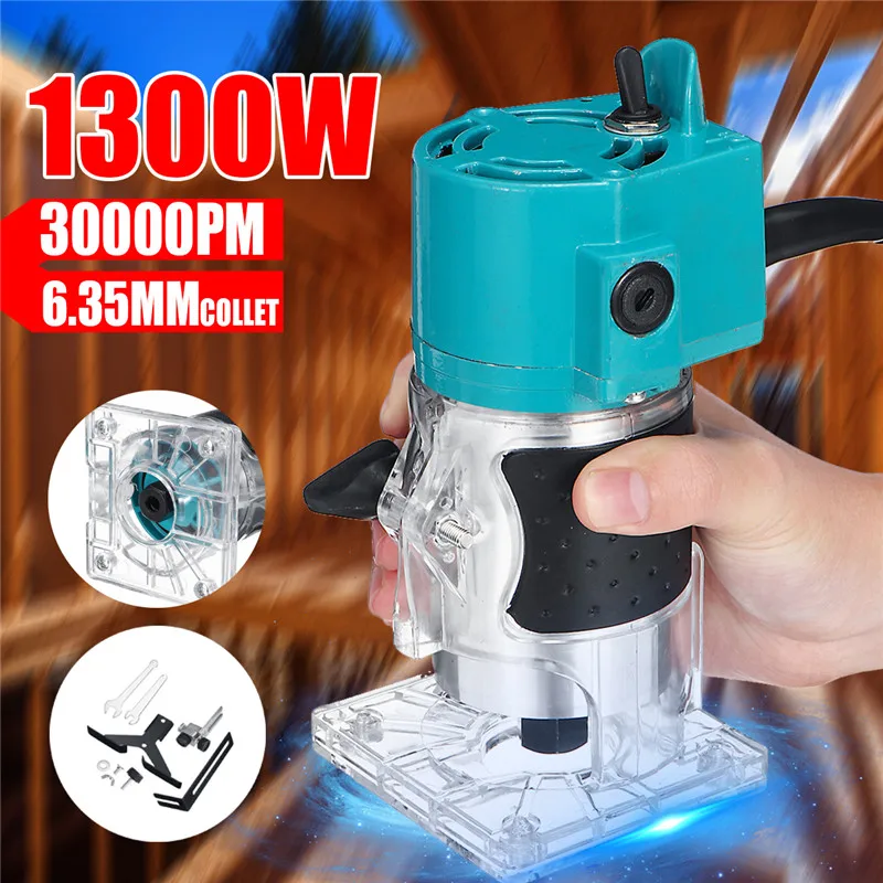 

110V/220V 1300W 1/4" 30000RPM Electric Hand Trimmer Wood Laminate Palms Router Joiners Power Tool Woodwork Carving Machine Trim