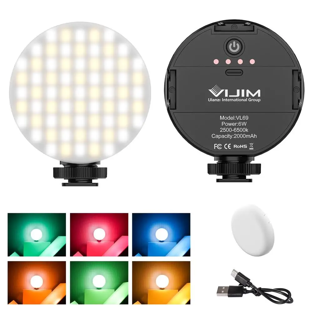 

Vijim Vl69 LED Video Light With Soft Case RGB Color Filters 2500k-6500k 2000mAh Camera Fill Lamp For Youtube Vlog Lighting Kit