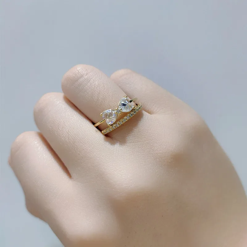 

MFY Bow Shaped Crystal Ring Full Micro Paved Dazzling Zircon Rhinestone for Women Female Wedding Fashion Jewelry