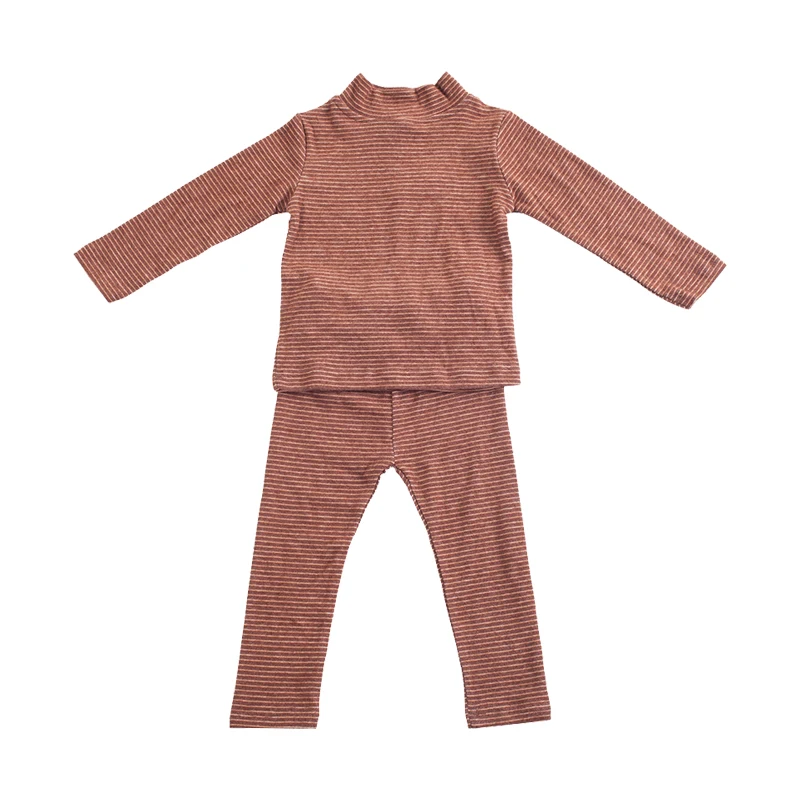 Комплекты для мальчиков и девочек детские пижамы полосатый топ с высоким