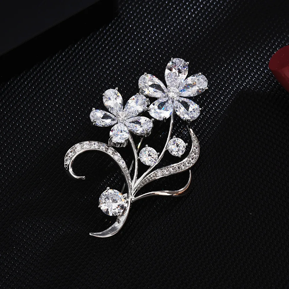 Плохой парень Серебряный цветок циркон брошь булавка блестящие цветы ювелирные