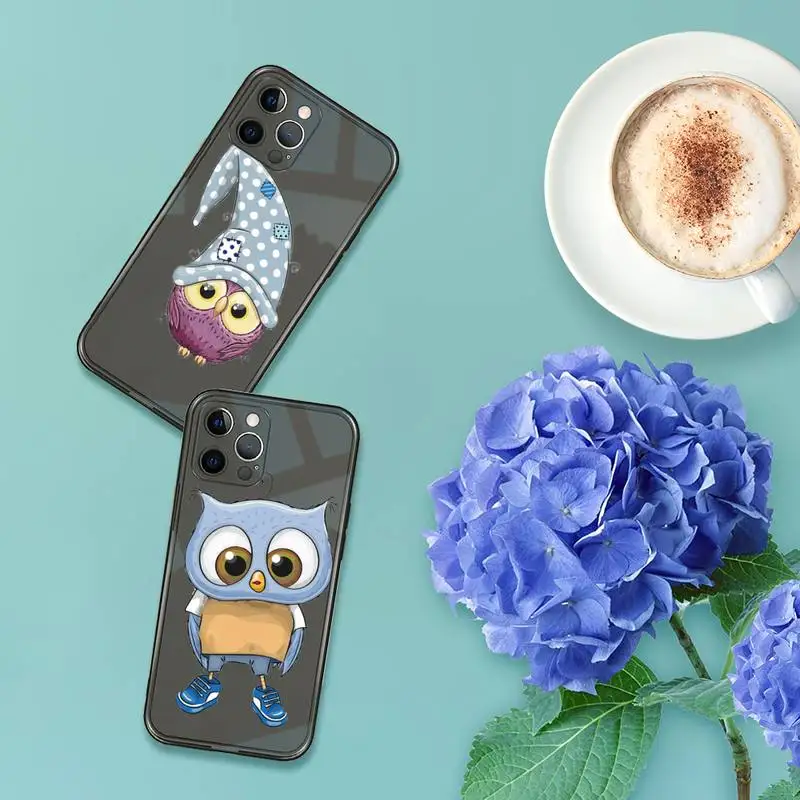 

Cartoon Girl Gifts Cute Owl lovers Phone Case For iPhone 12 11 8 7 se 2020 pro X XS XR MAX Plus Black Transparent Cover
