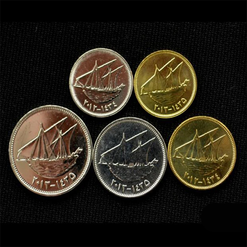 Набор из 5 шт. монеты Кувейта Ближний Восток Азия 100% настоящие оригинальные