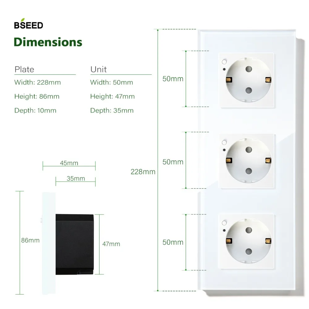 BSEED Wi-Fi розетка тройная ЕС Стандартный розетки 16A 110 V-250 V белого и черного цвета с золотыми с украшением в виде кристаллов Стекло Панель для умного дома