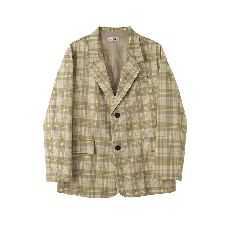 

Male Japan Harajuku Korea Streetwear Loose Suit Jacket Outerwear Men Retro Fashion Casual Plaid Suit Blazer Coat