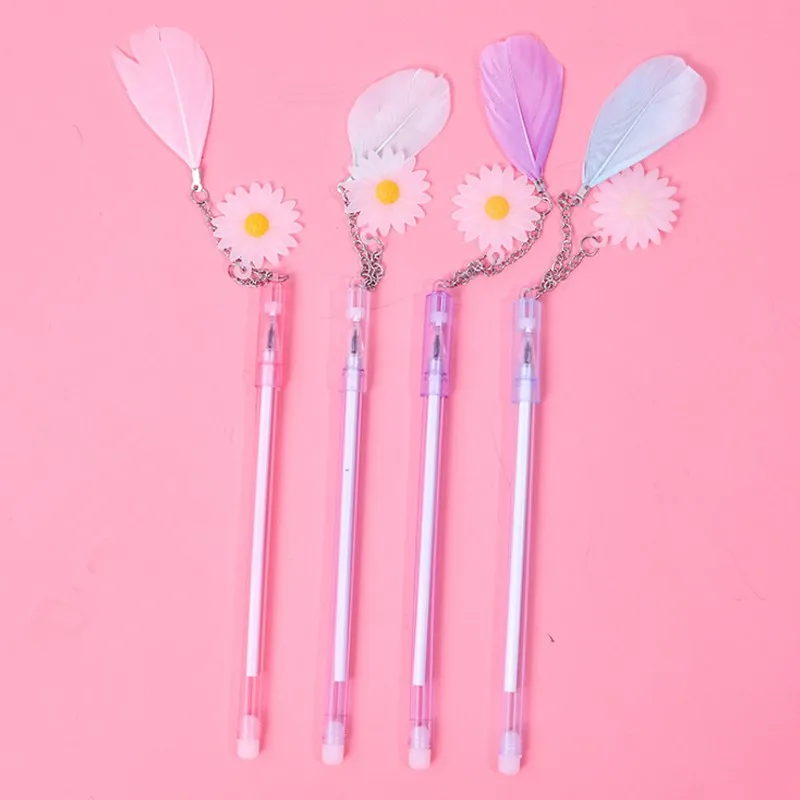

30Piece wholesale 0.38mm Daisy feather gel black INK pen Writing Stationery Gel Letter 4 random 21cm