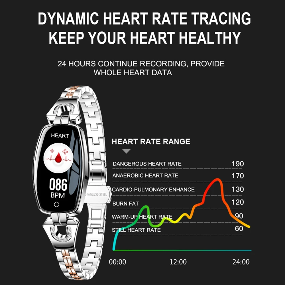 0 96 &quotмодные женские туфли Смарт часы OLED сердечный ритм измерять кровяное