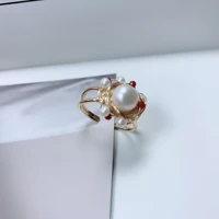 natural pearl open adjustable flower ring for women girls personalized bagues pour femme anillo complementos mujer wholesale