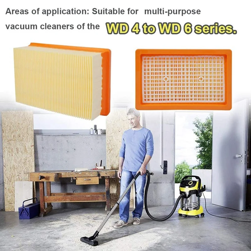 

2 Pack Flat Pleated Filter for Karcher WD4, WD5, WD6, MV4, MV5, MV6, Wet & Dry Vacuum Cleaner Filter Replacement