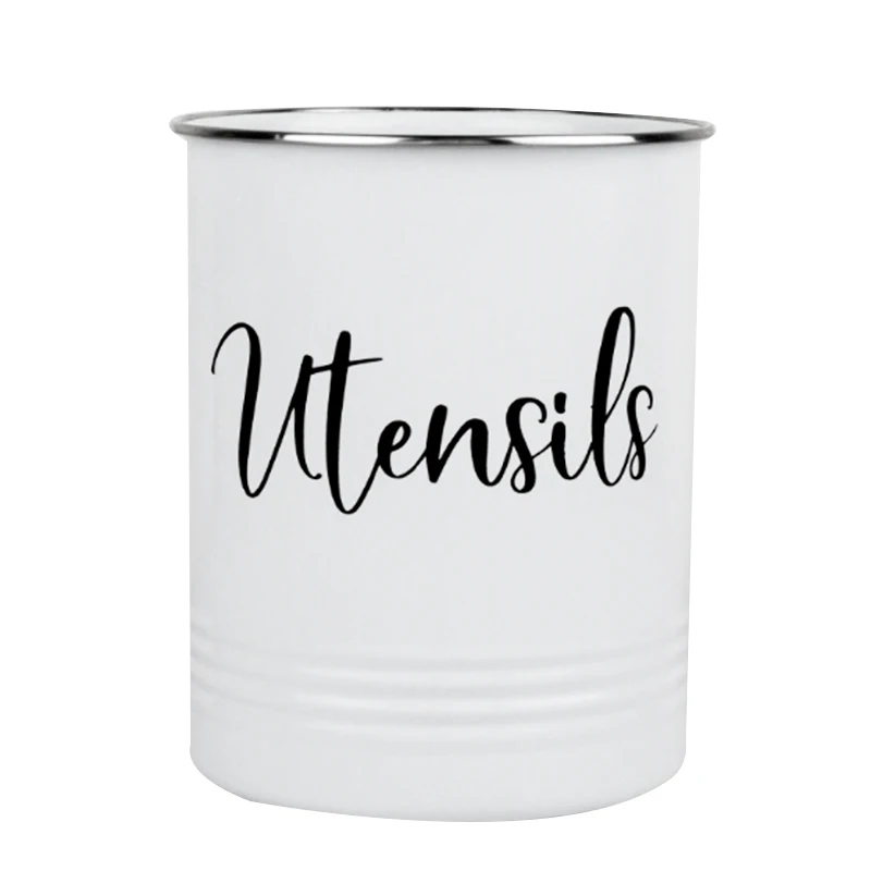 

Kitchen Utensil Holder-Modern Farmhouse Kitchen Decor-White and Black Utensil Crock-Vintage Organizer- Kitchen Tool Caddy-Counte