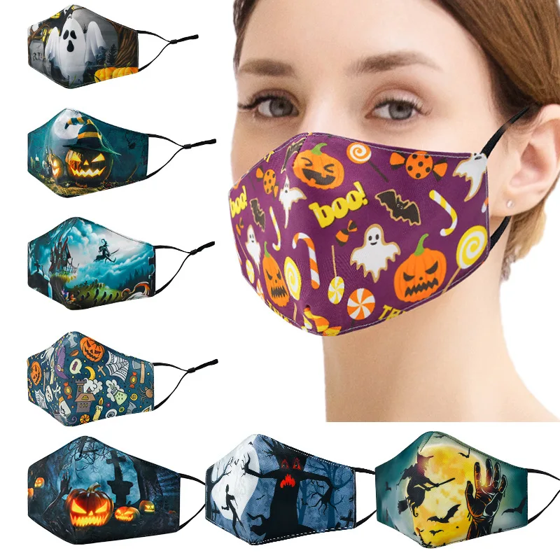

2021 Washable Elastic Earloop Face Breathing Mask Anti-dust Cotton Mouth Mask Fashion Black Mask For Adults Halloween Cosplay